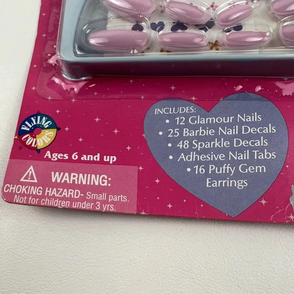 BARBIE Press On Nails Puff Earrings Fingertip Fun Millennial VTG 90s Mattel 1997
